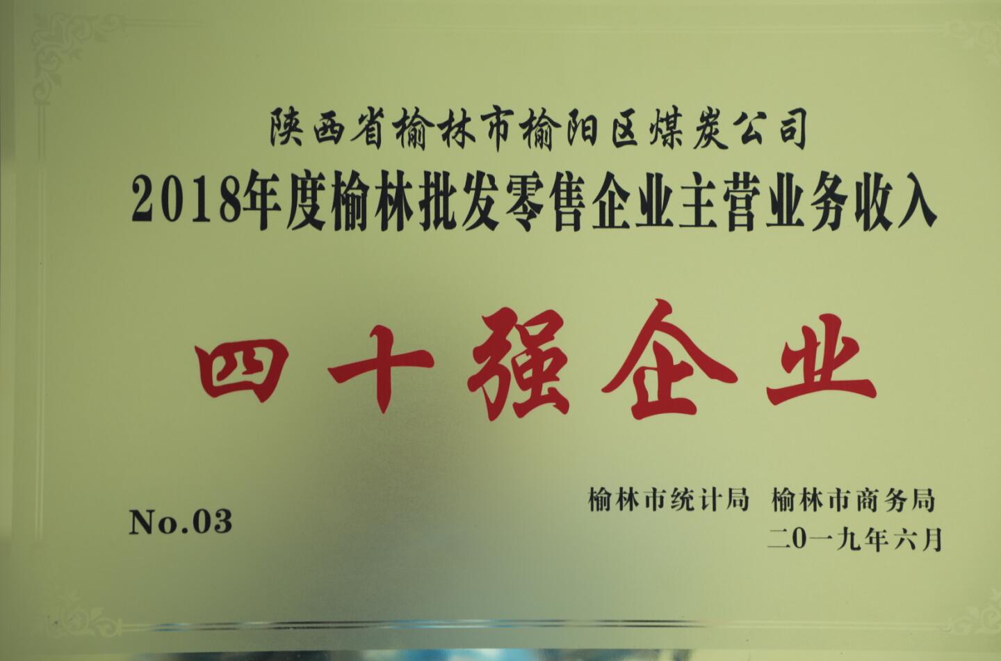 2018年度榆林批發(fā)零售企業(yè)主營業(yè)務(wù)收入四十強企業(yè)
